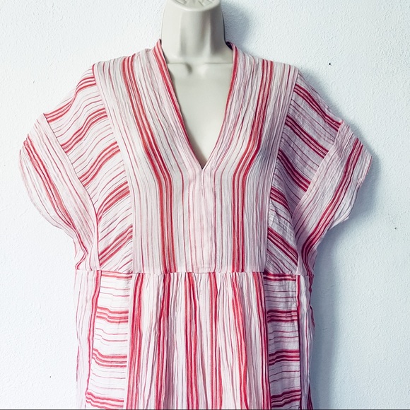MASSCOB V-neck Striped Cotton Dress In Pink Stripe - Picture 6 of 12